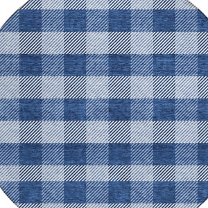 HomeRoots 5' Durable Navy Blue and Ivory Plaid Area Rug - Washable Design for Indoor and Outdoor Use 8' Round 595501