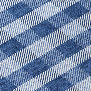 HomeRoots 5' Durable Navy Blue and Ivory Plaid Area Rug - Washable Design for Indoor and Outdoor Use 8' Round 595501