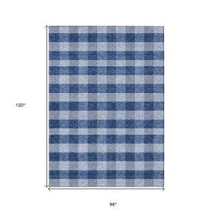 HomeRoots 5' Durable Navy Blue and Ivory Plaid Area Rug - Washable Design for Indoor and Outdoor Use 8' X 10' 595502