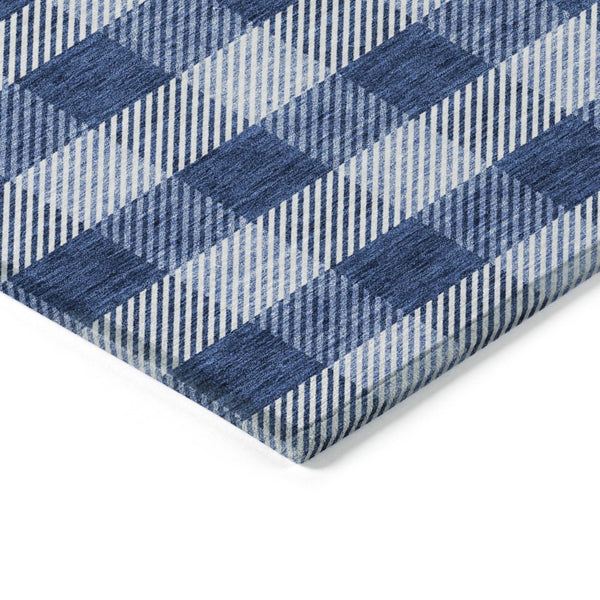 HomeRoots 5' Durable Navy Blue and Ivory Plaid Area Rug - Washable Design for Indoor and Outdoor Use 8' X 10' 595502