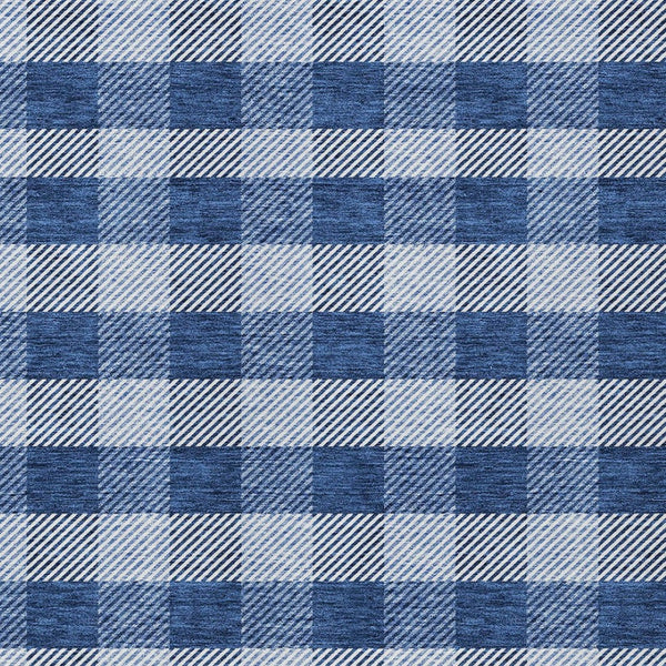 HomeRoots 5' Durable Navy Blue and Ivory Plaid Area Rug - Washable Design for Indoor and Outdoor Use 8' X 10' 595502