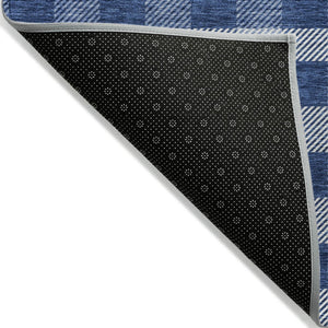 HomeRoots 9' X 12' Navy Blue and Ivory Plaid Area Rug - Machine Washable, Stain-Resistant for Indoor/Outdoor Use 595503