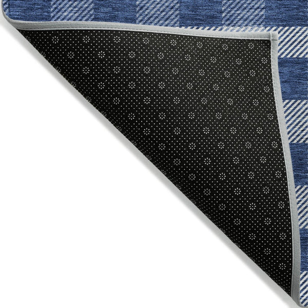 HomeRoots 9' X 12' Navy Blue and Ivory Plaid Area Rug - Machine Washable, Stain-Resistant for Indoor/Outdoor Use 595503