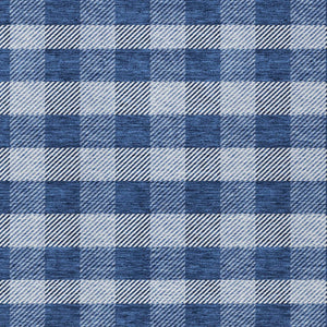 HomeRoots 9' X 12' Navy Blue and Ivory Plaid Area Rug - Machine Washable, Stain-Resistant for Indoor/Outdoor Use 595503
