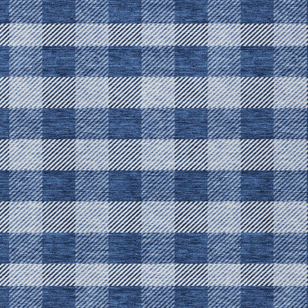 HomeRoots 9' X 12' Navy Blue and Ivory Plaid Area Rug - Machine Washable, Stain-Resistant for Indoor/Outdoor Use 595503
