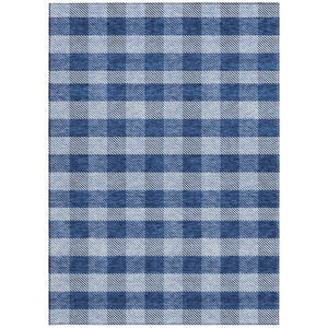 HomeRoots 5' Durable Navy Blue and Ivory Plaid Area Rug - Washable Design for Indoor and Outdoor Use 10' X 14' 595504
