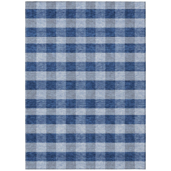 HomeRoots 5' Durable Navy Blue and Ivory Plaid Area Rug - Washable Design for Indoor and Outdoor Use 10' X 14' 595504