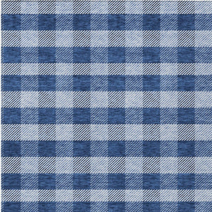 HomeRoots 5' Durable Navy Blue and Ivory Plaid Area Rug - Washable Design for Indoor and Outdoor Use 10' X 14' 595504