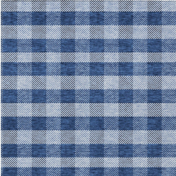 HomeRoots 5' Durable Navy Blue and Ivory Plaid Area Rug - Washable Design for Indoor and Outdoor Use 10' X 14' 595504