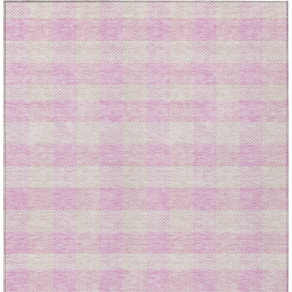 HomeRoots 5' Pink and Gray Plaid Indoor Outdoor Area Rug - Stylish, Durable, Washable Design for Any Space 5' X 8' 595506