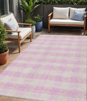 HomeRoots 5' Pink and Gray Plaid Indoor Outdoor Area Rug - Stylish, Durable, Washable Design for Any Space 5' X 8' 595506