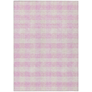 HomeRoots 5' Pink and Gray Plaid Indoor Outdoor Area Rug - Stylish, Durable, Washable Design for Any Space 5' X 8' 595506