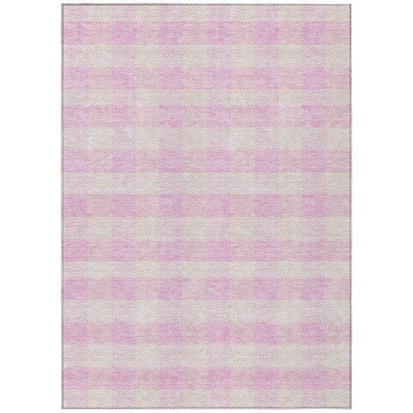 HomeRoots 5' Pink and Gray Plaid Indoor Outdoor Area Rug - Stylish, Durable, Washable Design for Any Space 5' X 8' 595506