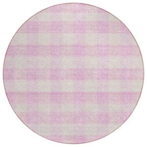HomeRoots 5' Pink and Gray Plaid Indoor Outdoor Area Rug - Stylish, Durable, Washable Design for Any Space 8' Round 595507