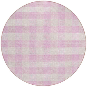 HomeRoots 5' Pink and Gray Plaid Indoor Outdoor Area Rug - Stylish, Durable, Washable Design for Any Space 8' Round 595507