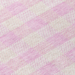 HomeRoots 5' Pink and Gray Plaid Indoor Outdoor Area Rug - Stylish, Durable, Washable Design for Any Space 8' Round 595507