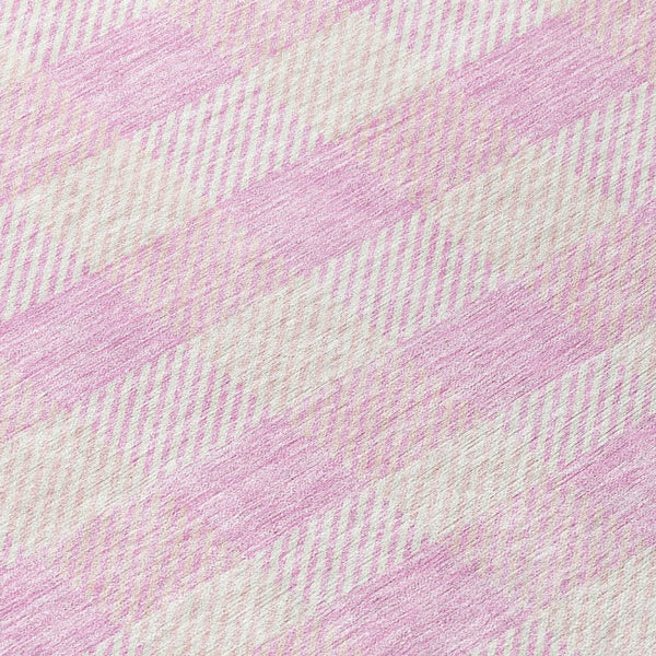 HomeRoots 5' Pink and Gray Plaid Indoor Outdoor Area Rug - Stylish, Durable, Washable Design for Any Space 8' Round 595507
