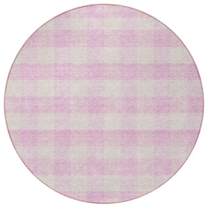 HomeRoots 5' Pink and Gray Plaid Indoor Outdoor Area Rug - Stylish, Durable, Washable Design for Any Space 8' Round 595507