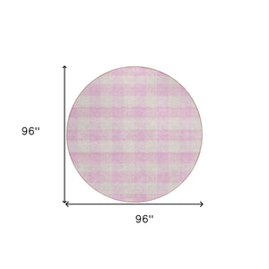 HomeRoots 5' Pink and Gray Plaid Indoor Outdoor Area Rug - Stylish, Durable, Washable Design for Any Space 8' Round 595507