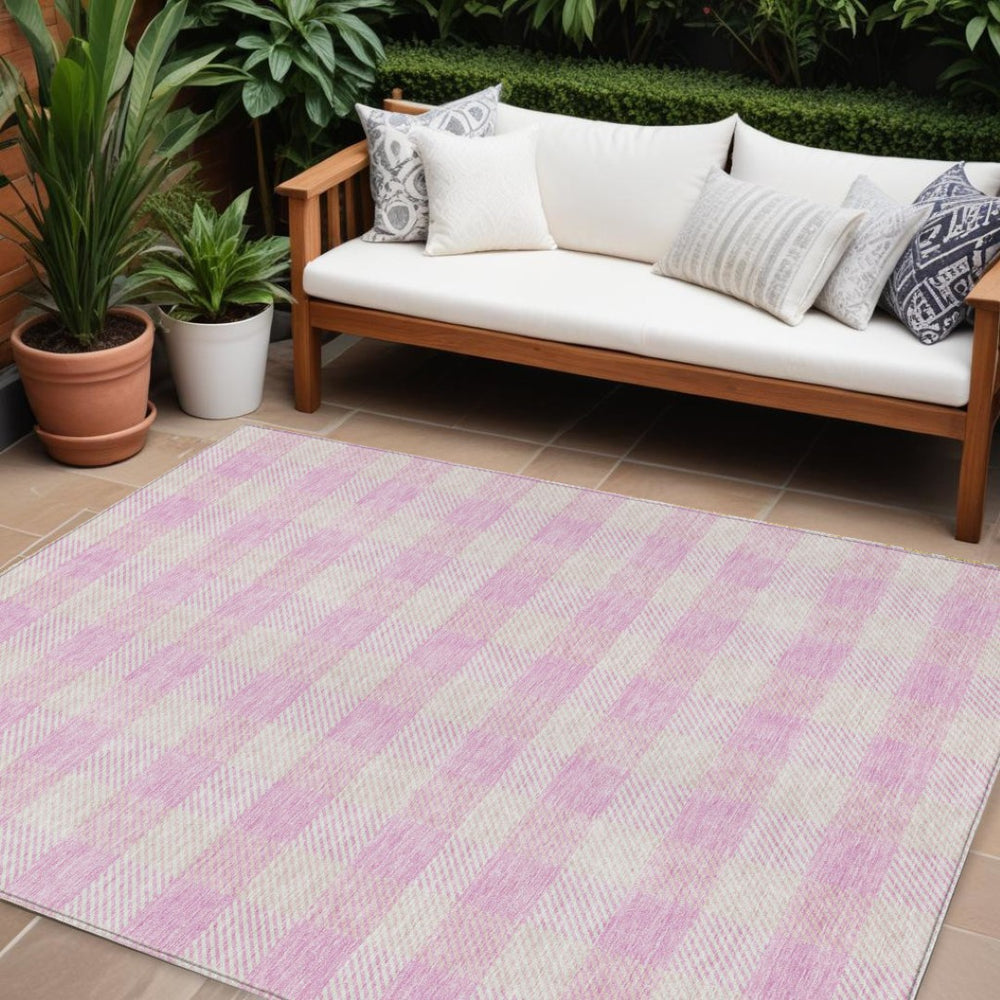 HomeRoots 9' Pink and Gray Plaid Washable Area Rug - Stylish, Durable Indoor/Outdoor Mat for High-Traffic Spaces 595509