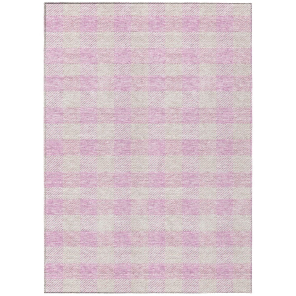 HomeRoots 9' Pink and Gray Plaid Washable Area Rug - Stylish, Durable Indoor/Outdoor Mat for High-Traffic Spaces 595509