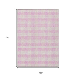HomeRoots 5' Pink and Gray Plaid Indoor Outdoor Area Rug - Stylish, Durable, Washable Design for Any Space 10' X 14' 595510
