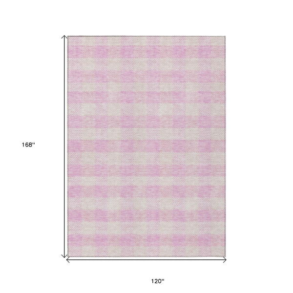 HomeRoots 5' Pink and Gray Plaid Indoor Outdoor Area Rug - Stylish, Durable, Washable Design for Any Space 10' X 14' 595510