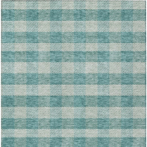 HomeRoots 5' Stylish Teal Blue and Ivory Plaid Indoor Outdoor Area Rug - Durable, Washable, Versatile Design 5' X 8' 595512