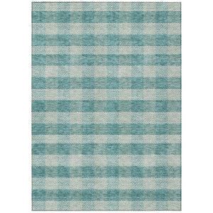 HomeRoots 5' Stylish Teal Blue and Ivory Plaid Indoor Outdoor Area Rug - Durable, Washable, Versatile Design 5' X 8' 595512