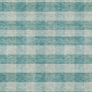 HomeRoots 5' Stylish Teal Blue and Ivory Plaid Indoor Outdoor Area Rug - Durable, Washable, Versatile Design 5' X 8' 595512