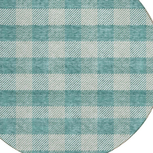 HomeRoots 5' Stylish Teal Blue and Ivory Plaid Indoor Outdoor Area Rug - Durable, Washable, Versatile Design 8' Round 595513