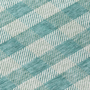 HomeRoots 5' Stylish Teal Blue and Ivory Plaid Indoor Outdoor Area Rug - Durable, Washable, Versatile Design 8' Round 595513