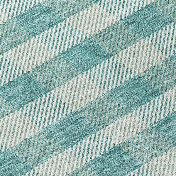 HomeRoots 5' Stylish Teal Blue and Ivory Plaid Indoor Outdoor Area Rug - Durable, Washable, Versatile Design 8' Round 595513