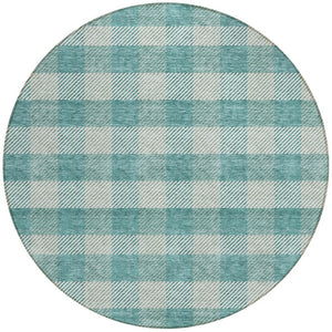 HomeRoots 5' Stylish Teal Blue and Ivory Plaid Indoor Outdoor Area Rug - Durable, Washable, Versatile Design 8' Round 595513