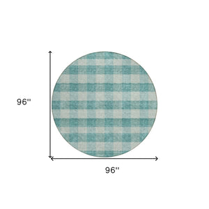 HomeRoots 5' Stylish Teal Blue and Ivory Plaid Indoor Outdoor Area Rug - Durable, Washable, Versatile Design 8' Round 595513