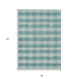 HomeRoots 5' Stylish Teal Blue and Ivory Plaid Indoor Outdoor Area Rug - Durable, Washable, Versatile Design 8' X 10' 595514