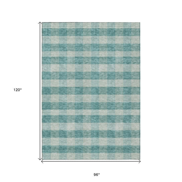 HomeRoots 5' Stylish Teal Blue and Ivory Plaid Indoor Outdoor Area Rug - Durable, Washable, Versatile Design 8' X 10' 595514