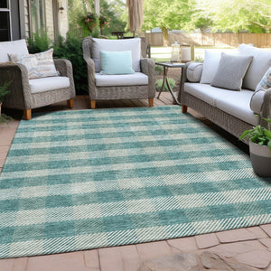 HomeRoots 5' Stylish Teal Blue and Ivory Plaid Indoor Outdoor Area Rug - Durable, Washable, Versatile Design 8' X 10' 595514