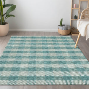 HomeRoots 5' Stylish Teal Blue and Ivory Plaid Indoor Outdoor Area Rug - Durable, Washable, Versatile Design 8' X 10' 595514