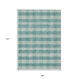 HomeRoots 9' X 12' Teal Blue & Ivory Plaid Rug - Durable, Washable Design for Indoor/Outdoor Living Spaces 595515