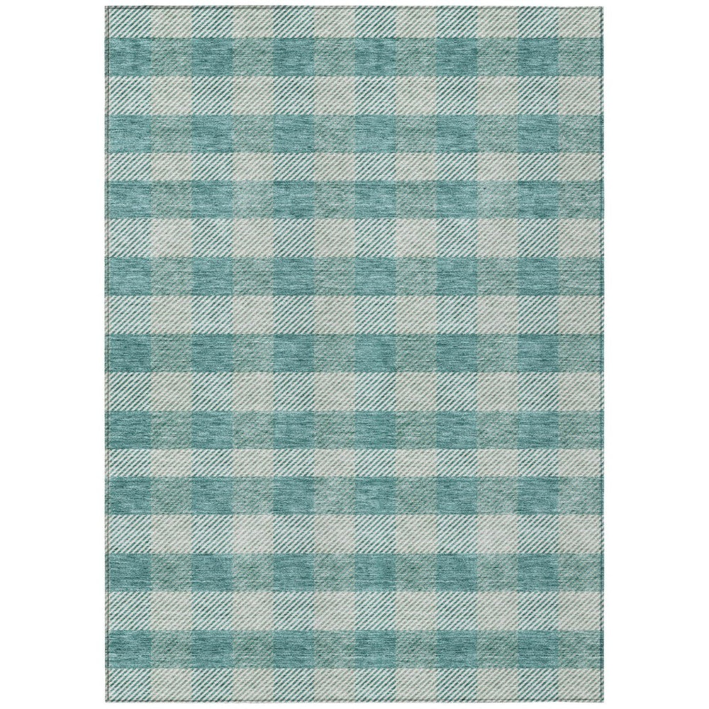 HomeRoots 9' X 12' Teal Blue & Ivory Plaid Rug - Durable, Washable Design for Indoor/Outdoor Living Spaces 595515
