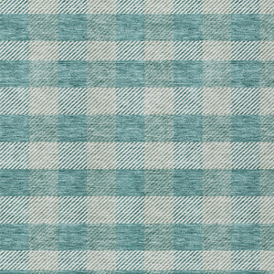 HomeRoots 9' X 12' Teal Blue & Ivory Plaid Rug - Durable, Washable Design for Indoor/Outdoor Living Spaces 595515