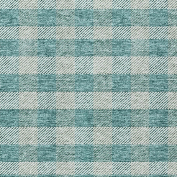 HomeRoots 9' X 12' Teal Blue & Ivory Plaid Rug - Durable, Washable Design for Indoor/Outdoor Living Spaces 595515