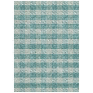 HomeRoots 5' Stylish Teal Blue and Ivory Plaid Indoor Outdoor Area Rug - Durable, Washable, Versatile Design 10' X 14' 595516