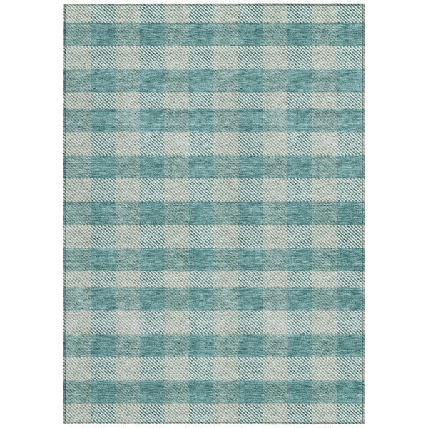 HomeRoots 5' Stylish Teal Blue and Ivory Plaid Indoor Outdoor Area Rug - Durable, Washable, Versatile Design 10' X 14' 595516