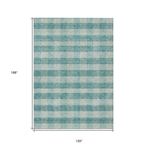 HomeRoots 5' Stylish Teal Blue and Ivory Plaid Indoor Outdoor Area Rug - Durable, Washable, Versatile Design 10' X 14' 595516