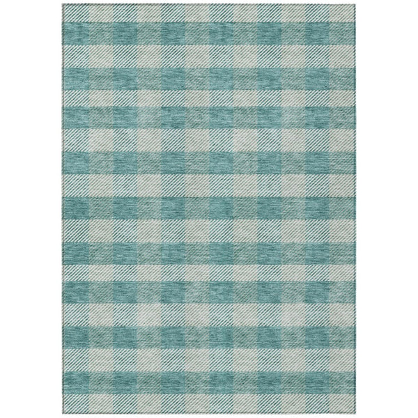 HomeRoots 5' Stylish Teal Blue and Ivory Plaid Indoor Outdoor Area Rug - Durable, Washable, Versatile Design 10' X 14' 595516