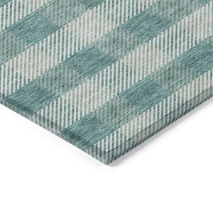 HomeRoots 5' Stylish Teal Blue and Ivory Plaid Indoor Outdoor Area Rug - Durable, Washable, Versatile Design 10' X 14' 595516