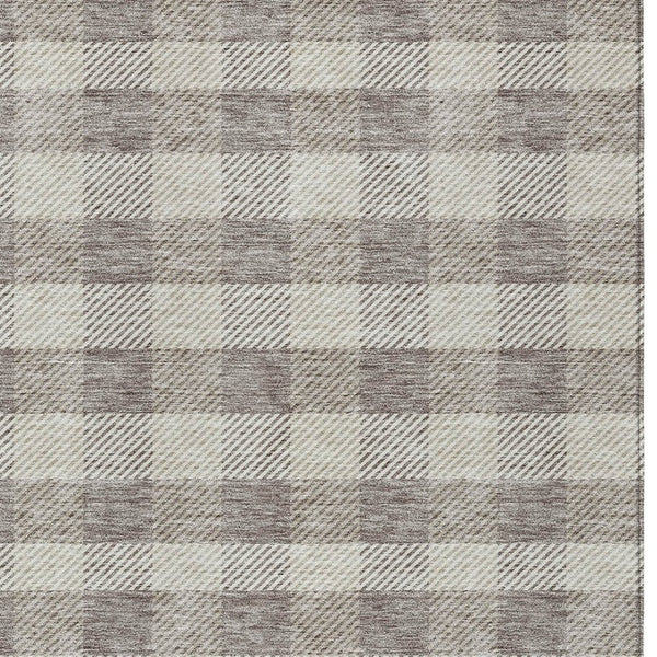 HomeRoots 5' Taupe and Gray Plaid Washable Area Rug - Durable, Versatile, Stylish for Indoor and Outdoor Spaces 5' X 8' 595518
