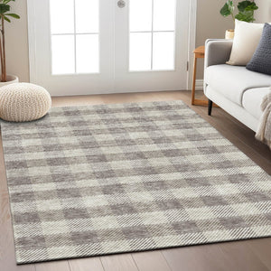 HomeRoots 5' Taupe and Gray Plaid Washable Area Rug - Durable, Versatile, Stylish for Indoor and Outdoor Spaces 5' X 8' 595518